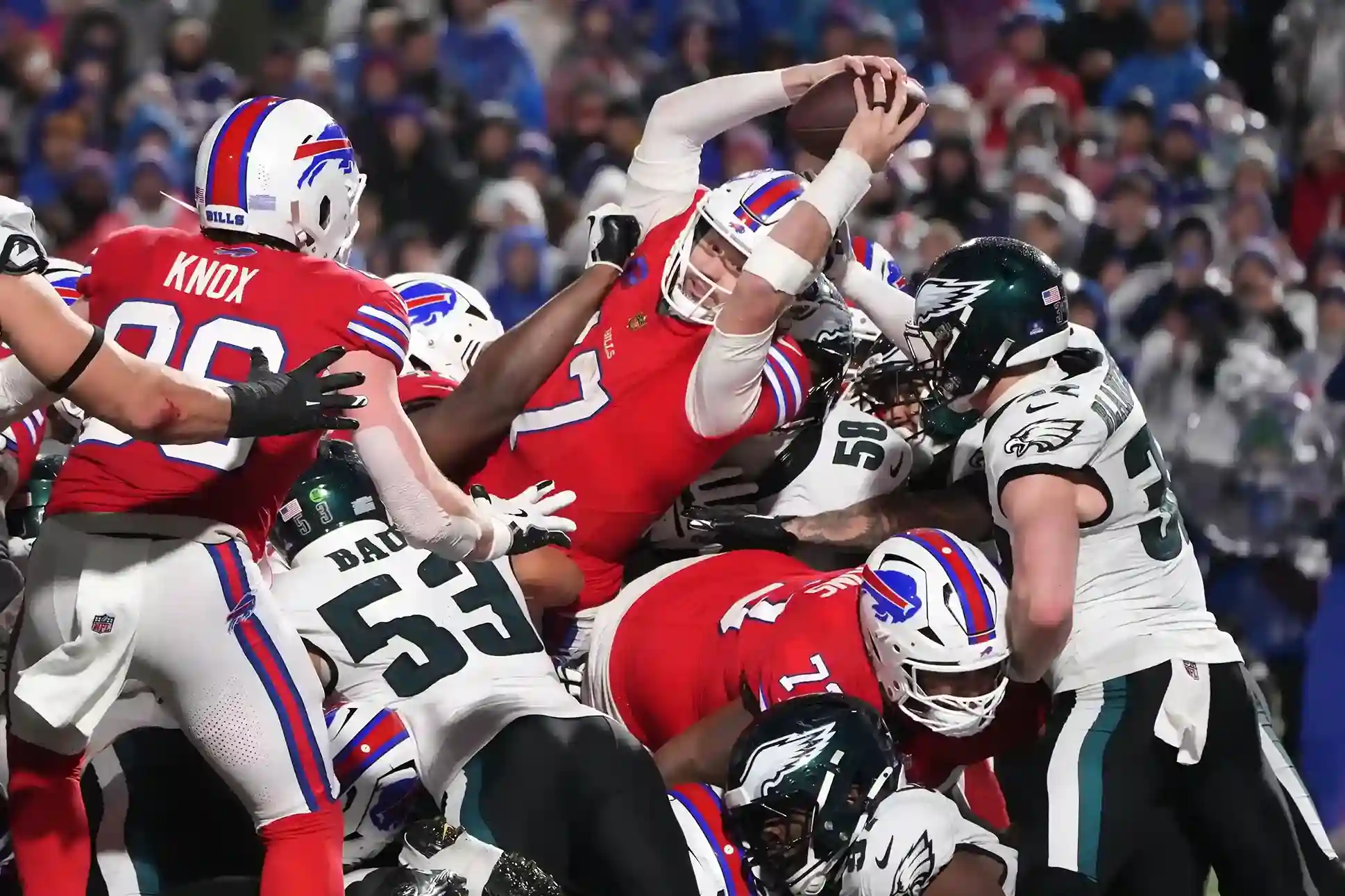 Philadelphia Eagles celebrate after stopping Buffalo Bills two-point attempt