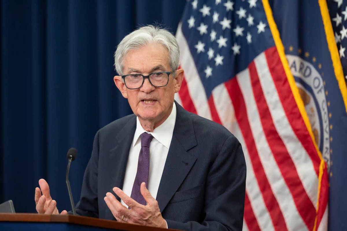 Federal Reserve Chair Jerome Powell speaking about inflation and interest rates at a Fed press conference.